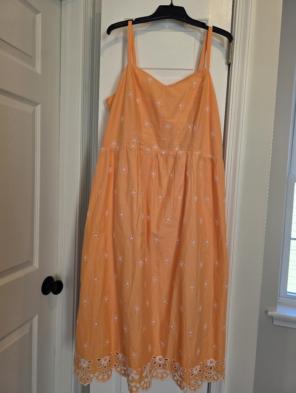 Peach Eyelet Midi Dress